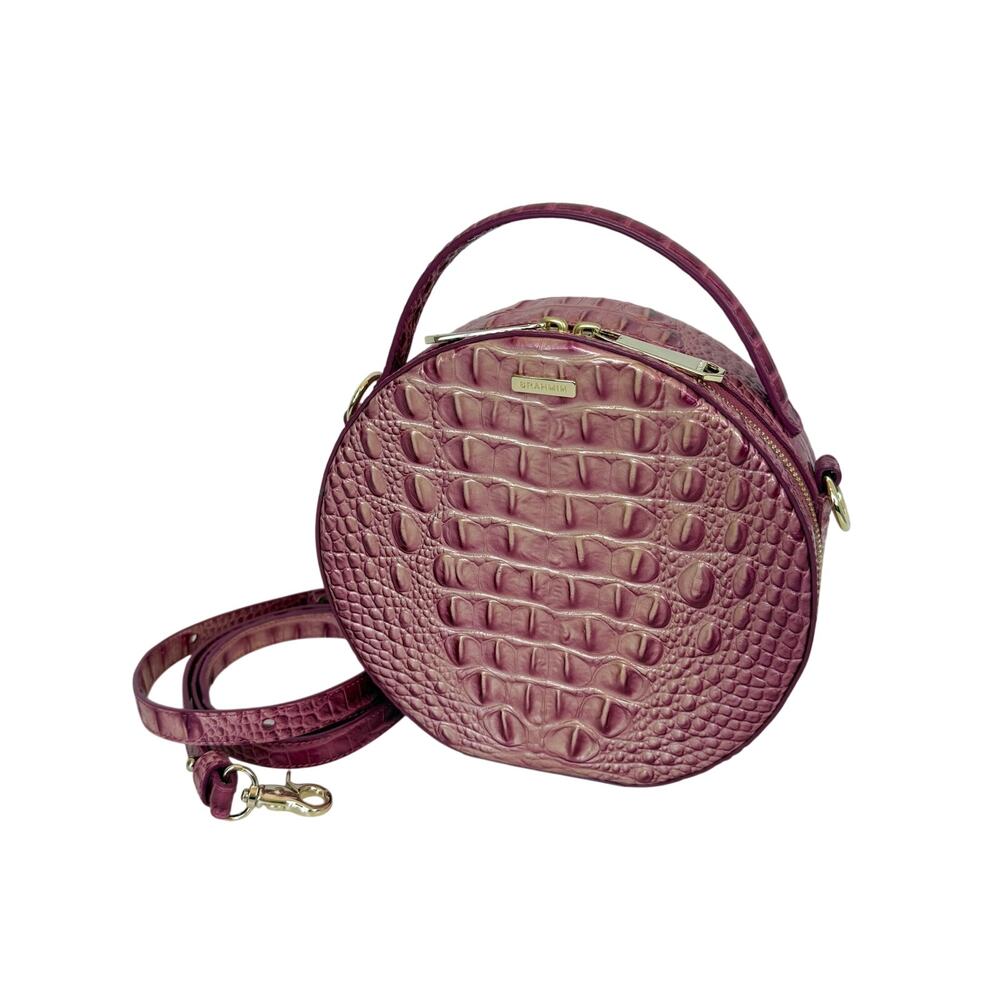 Brahmin Lane Believe Ombre Melbourne Crossbody Bag Croc-Embossed Pink Round